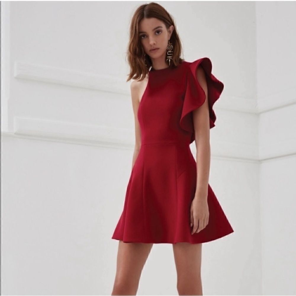 C/meo Collective Elegant Red One-Shoulder Dress, S